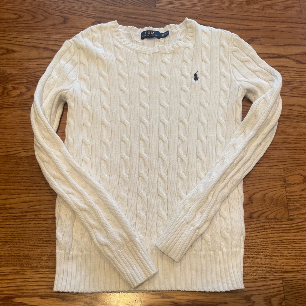Women’s XS Polo by Ralph Lauren Cable Knit Sweater White PreOwned